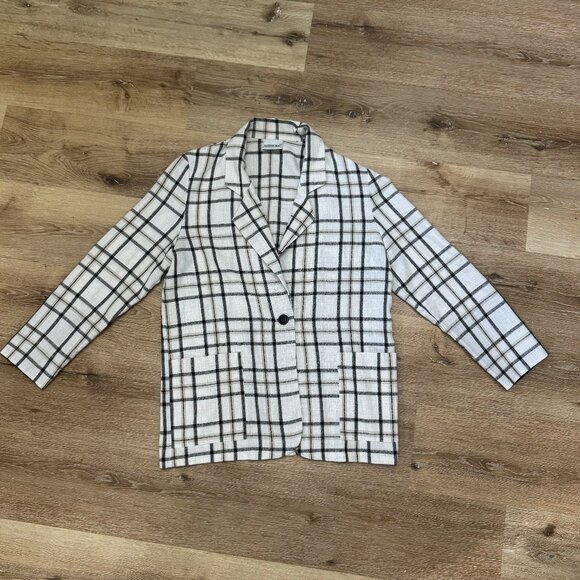 Black & White Windowpane Plaid Blazer - Size Large - Picture 3 of 5